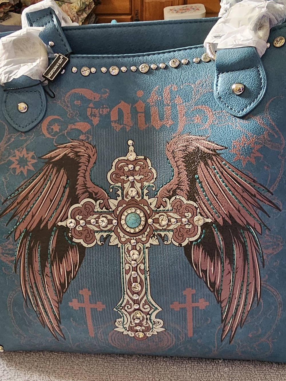 NWT Montana West Conceal Carry Embellished Cross & Wings Purse Handbag